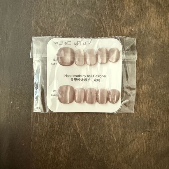 Handmade Pearl Pink Cat Eye Toenails Press-On Toenails Set - Picture 6 of 8